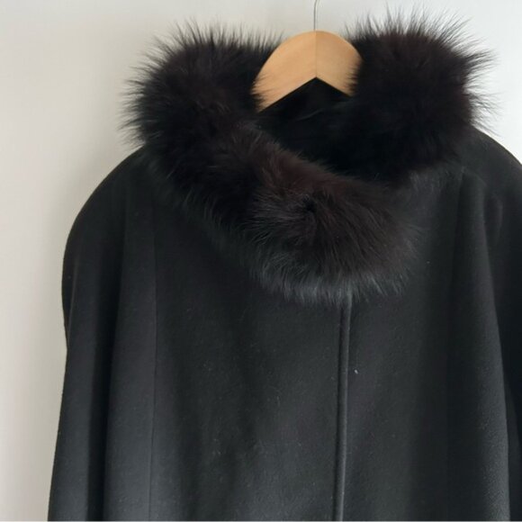 Nina Ricci vintage 1970s Wool Cashmere Fur Black Coat - Picture 3 of 13